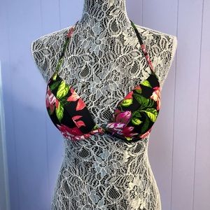 Black poppy bikini top